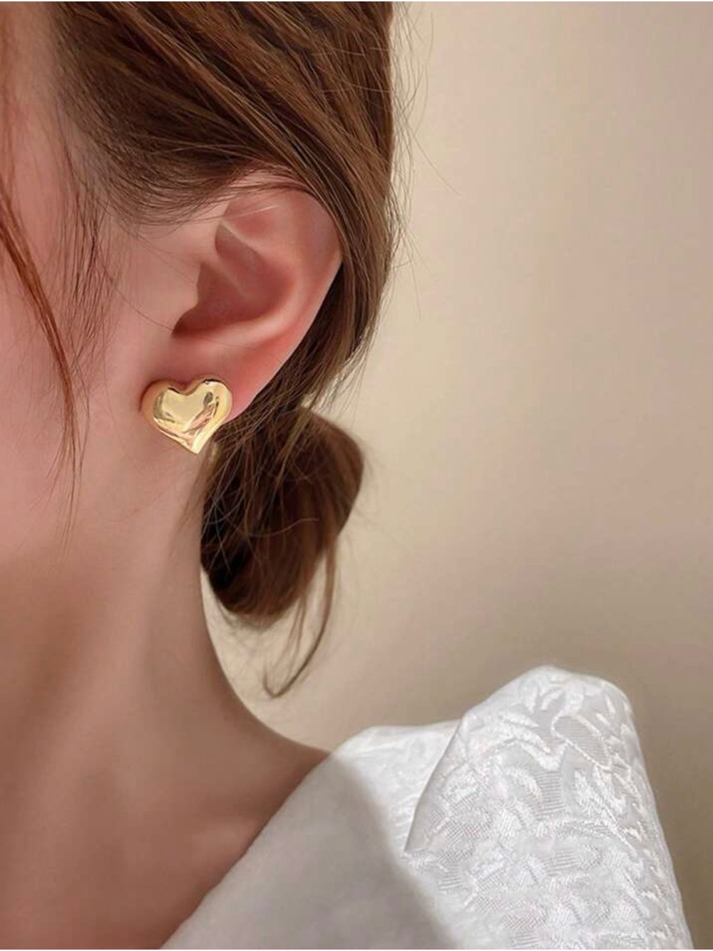Gold Heart Stud Earrings - Elegant Women's Jewelry NEW